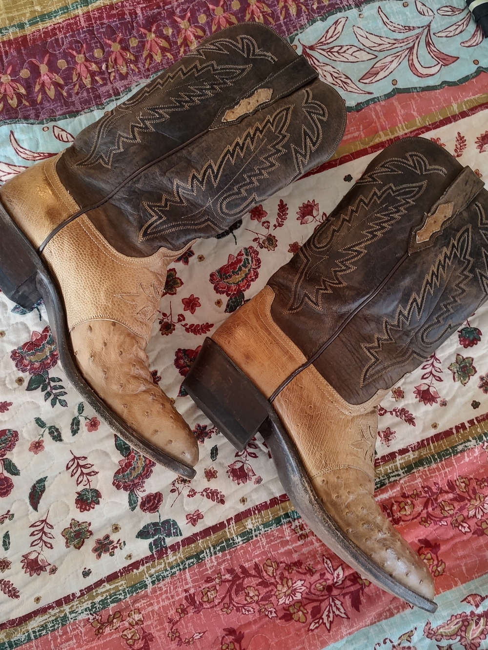 Lucchese 1883 Brown and Tan Ostrich Western Boots Size 10 D